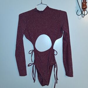 Savage X Fenty Sparkling Burgundy Rave Bodysuit